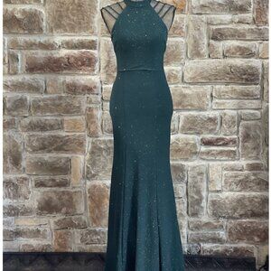 City Studio Green Glitter Halter Strappy Shoulder Gown Size 11
